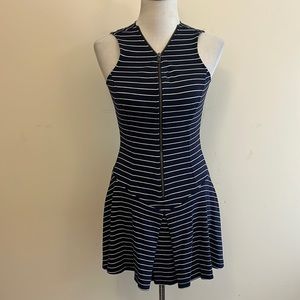 Theory Navy Blue & White Fit & Flare Zipper Front Dress Size 0